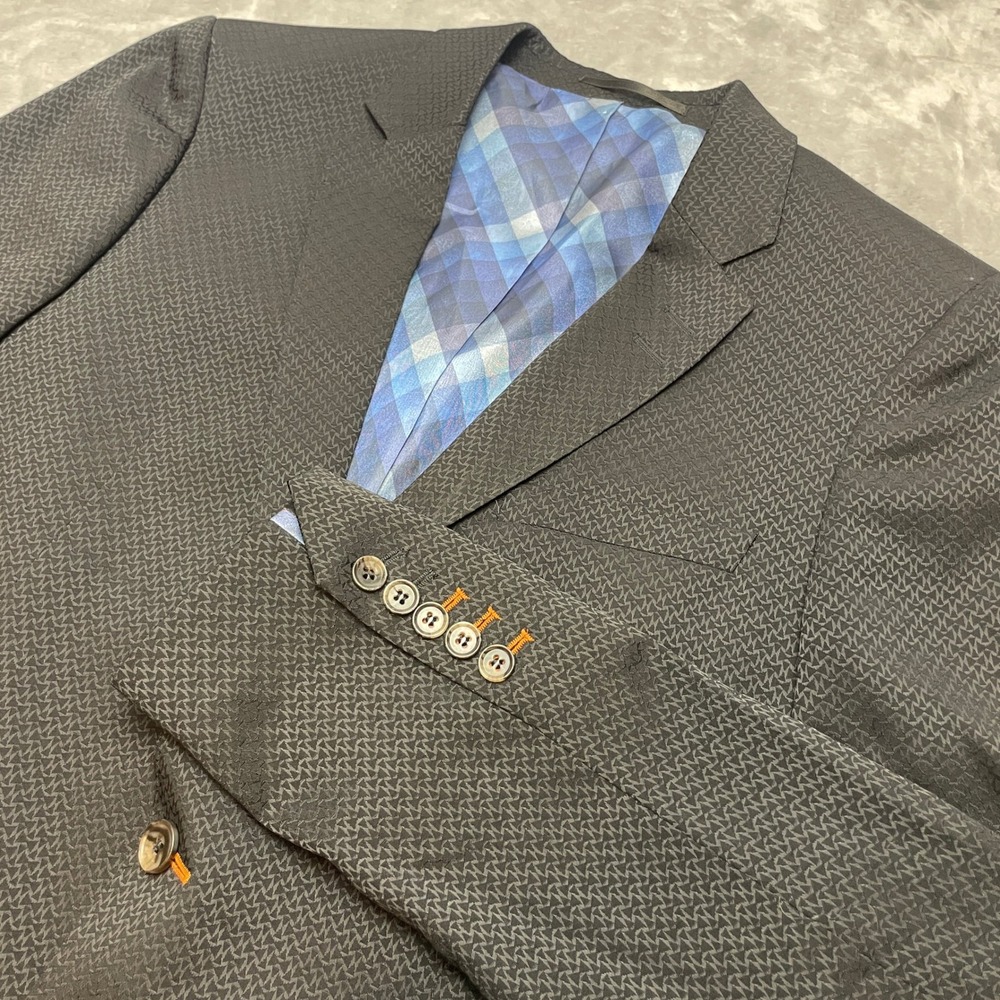 Maceoo Mens Textured Socrate Blazer Size 40 Black Geometric Monogram Modern